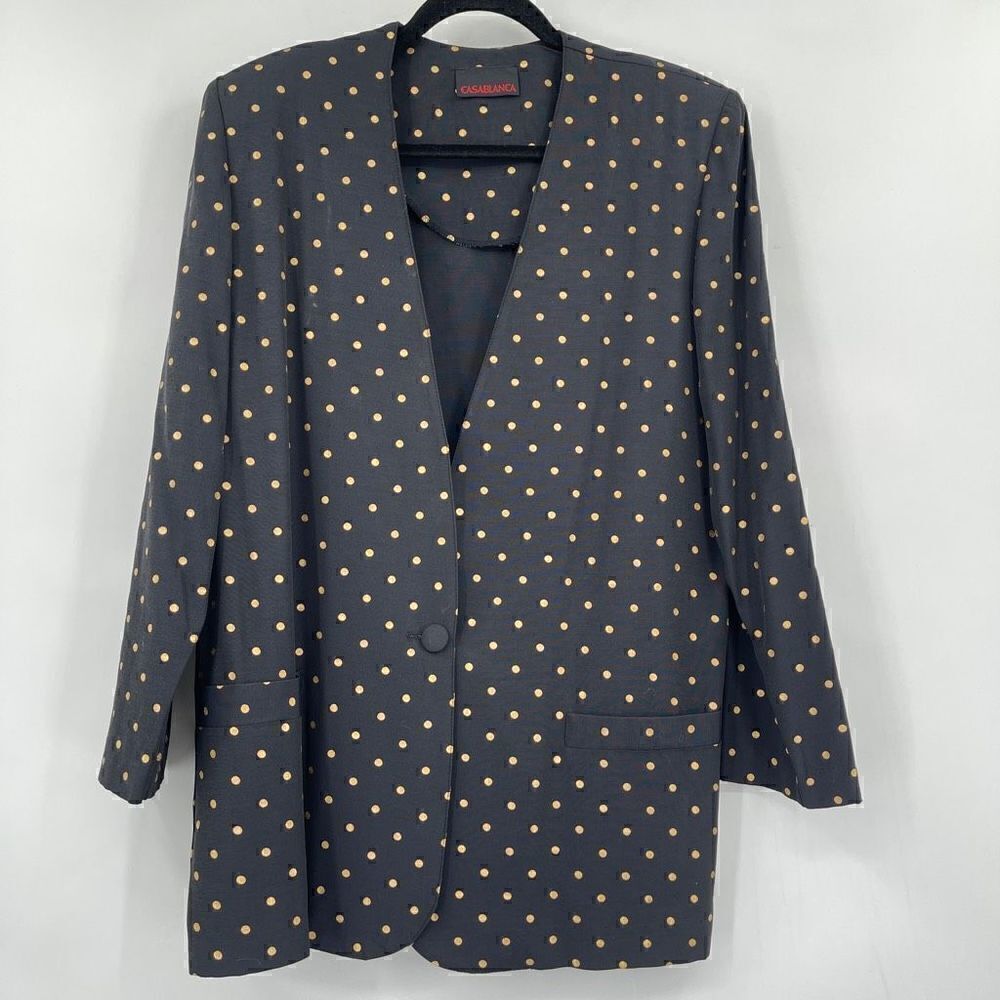 Vintage Casablanca Black Gold Long Sleeve Polka Dot Oversize Blazer Size 12
